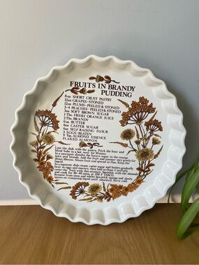Vintage Ulster Ceramics Fruits in Brandy Pudding Recipe Pie Dish 70s